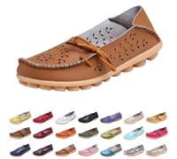 Brown Women's Loafers & Moccasins Comfort Wide Fit Walking Cute Flat Loafer Flower Hollow Out Soft Cowhide Leather Loafer Flat Shoes Slip-Ons Ladies Loafers Slippers Footwear UK Size 4.5