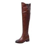 Brown Women's Over The Knee Boots Style with High Top Chunky Heel Fashion Casual Fall Winter Comfortable Walking Shoes Pu Material
