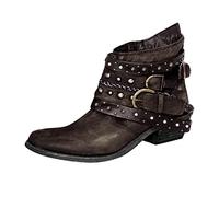 Brown Women's Steampunk Boots Fashion Buckle Belt Ankle Boots with Side Zipper Gothic Solid Color Round Toe Leather Boot Comfy Chunky Low Heel Shoes for Winter Autumn Vintage Western Cowboy Booties 5