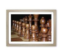 Brown Wood Chess Board Game Framed Print | A2 Oak Framed Wall Art | Ready to Hang | Modern Video Game Picture | Living Room Bedroom Lounge Office