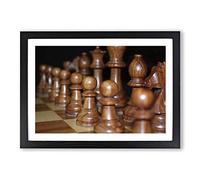 Brown Wood Chess Board Game Framed Print | A2 Oak Framed Wall Art | Ready to Hang | Modern Video Game Picture | Living Room Bedroom Lounge Office