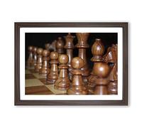 Brown Wood Chess Board Game Framed Print | A2 Walnut Framed Wall Art | Ready to Hang | Modern Video Game Picture | Living Room Bedroom Lounge Office