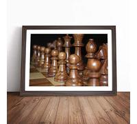 Brown Wood Chess Board Game | Framed Wall Art Print | Modern Home Decor Picture | Ready to Hang Artwork for Living Room, Bedroom, Kitchen or Office | Multiple Sizes