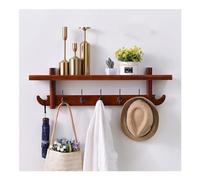 Brown Wood Coat Rack with Hooks, Entryway Shelf with Fender Hooks for Bedroom, Kitchen, Bathroom, Hats, Coats, Scarves, Brown-80cm