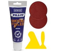 Brown Wood Filler Set - 330g Tube with 2 Spreaders & 2 Sandpapers - Multipurpose Ready-Mixed Filler for Interior & Exterior Wood, Furniture, and Hardwood Repair