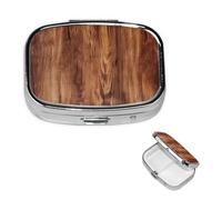 Brown Wood Grain Pill Box 2 Compartment Medicine Pill Organizer Square Pill Case for Purse & Pocket Travel Pillbox Portable Metal Medicine Vitamin Fish Oil Organizer Unique Gift