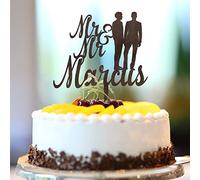 Brown Wood Mr And Mr Cake Topper Silhouette Male Couple Beach Cake Topper Gay LGBT Wedding Engagement Party Decor Custom Men Marriage Gifts 6inch