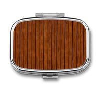 Brown Wood Pattern Pill Box 2 Compartment Small Pill Case for Purse Or Pocket Mini Metal Pillcase Medicine Organizer, Square Daily Medicine Container to Hold Vitamins, Fish Oil