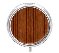 Brown Wood Pattern Pill Box Round Portable Small Pill Case Waterproof Travel Pill Box Organizer for Pocket Purse and Daily Convenience