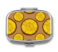 Brown Wood Ring Pill Box 2 Compartments Portable Travel Pill Case Mini Medicine Organizer for Pocket Purse Metal Waterproof Medicine Container Holder Vitamin Fish Oil