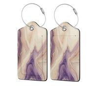 Brown Wood Surface with Muted Purple Grain Luggage Tag for Suitcase 2 Pack Leather Luggage Tag with Privacy Flap Name Id Label and Metal Loop for Women Men Travel