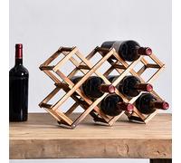 (Brown) Wooden 10 Bottles Folding Stand Rack Storage Wine Bottle Display Kitchen