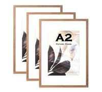 Brown Wooden Picture Frame A2(42x59.4cm) with Mat,Set of 3, Mount for A3 Picture or Certificate,Wall Mountable