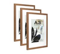 Brown Wooden Picture Frame A3 with Mat,Set of 3, Mount for A4 Picture or Certificate,Wall Mountable