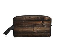 Brown Wooden Print Large Capacity Travel Toiletry Bag Lightweight Organizer Storage Cosmetic Pouch