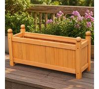 Gr8 Garden Rectangular Wooden Rectangular Planter Display Outdoor Flower Window Box Ornamental Basket Plant Pot Raised Bed Trough (Brown)