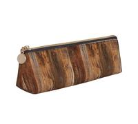 Brown Wooden Triangle Leather Case Multi Functional Cosmetic Bag Portable Makeup and Stationery Storage Bag , White, One Size, Lightweight, White, One Size, Lightweight