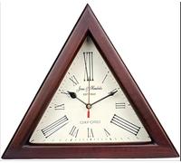 Brown Wooden Triangle Shape Wooden Wall Clock - Vintage Nautical Style Roman Number Silent Wall Clock - Mid Century Modern Battery Operated Mantel Wall Hanging Clock (12 Inch)