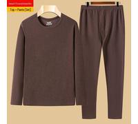 (brown, XL) Men's Self-Heating Double-Sided Velvet Thermal Underwear Set - Thickened for Autumn and Winter (1/2 Piece Options)