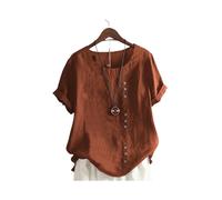 (Brown, XL) Summer Knit Retro Oversize T-shirt Large Casual Loose Cotton Short Sleeve Tops Elegant Leisure Shirts for Women Clothes