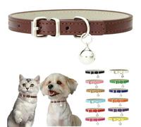 Brown XS Dog Collar With Bell, PU Leather Kitten Collar For Cats Adjustable Dog Collars For Small Dogs Cute Puppy Collar For Girls Bos Tiny Extra Small Pets Like Chihuahua, X-Small