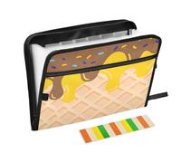 Brown Yellow Ice Cream Waffles Expanding File Folder with Sticky Labels, 13 Pockets Accordion File Folder Document Organizer with Zipper Closure