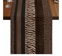 Brown Zebra Leopard Print Table Runner, Country Vintage Animal Skin Print Cotton and Table Linen Runner for Kitchen Dining Home Decor for Party Festival Holiday Decoration Gift 13x36in