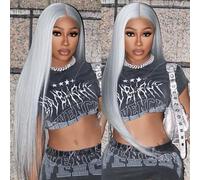 BrownBomb Long Silver Lace Front Wig Pre Drawn Small Knot Ready to Wear Synthetic Hair Wigs for Women 26 Inches Long