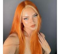 BrownBomb Straight Lace Front Wig Pre Plucked, Synthetic Lace Front Wig Pre Plucked, HD Glueless Wigs 13X5X1 Lace Wigs for Women 180 Density 26inch (26, Orange Skunk Stripe)