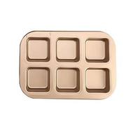 Brownie Bar Pan Square Muffin Cupcake All Edge Corner Individual with Dividers Nonstick Bread Loaf Meatloaf Cake Baking Tin Mold Tray for Toaster Oven Air Fryer (6 Golden Squares)