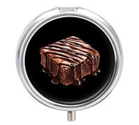 Brownie with Chocolate Drizzle Round Pill Box Organiser 3 Compartment Medicine Case