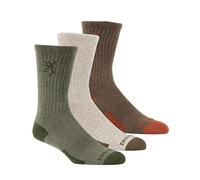 Browning Men's 3-Pack Everyday Crew Socks, Heather Oatmeal/Heather Loden Green/Heather Beech, One Size (Pack of 3)