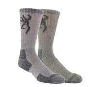 Browning Men's Buckmark, 2 Pairs Wool Blend Outdoor Boot Socks with Arch Support, Year Rounder (Black/Rifle Green), One Size (Pack of 2)