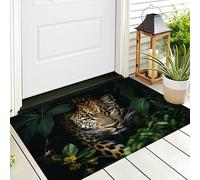 Brownish-Green Green Leaf Leopard Door Mats Indoor,Soft Low Pile Front Doormats,Natural Animals Print Non-Slip Entrance Floor Rug,Carpet Kitchen Laundry Bathroom Bedroom Living Room,90X150Cm