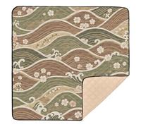 Brownish Green Japanese Retro Pattern Large Stylish Foldable Baby Play mat for Indoor Outdoor Non-Toxic Foldable Infant Play Mat for Babies Infants Toddlers, 50'' x 50''alfombra de