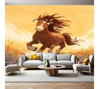 Brownish Yellow Photo Wallpaper Cartoon Cute Horse Wall Mural Non-Woven Art Print 250 x 180cm Wallpaper Mural Photo Kids Bedroom Office Living Room Home Poster Decoration