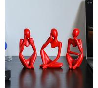 BrownLove 3pcs Red Human Body Abstract Art Decoration, Modern White Art Resin Statue Room Office Shelf Bookcase Decoration