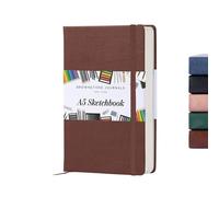 BROWNSTONE JOURNALS A5 Sketch Book Hardcover - 80 Sheets 100 GSM Paper 5x8, Lay Flat, Vegan Leather Cover, Elastic Band, Back Pocket, Art Drawing Book (Chestnut Brown)