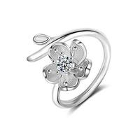 BROWOL Women's Rings 925 Sterling Silver Sweet and Beautiful Cherry Blossom Hypoallergenic Adjustable Rings Wedding Rings Engagement Ring Couple Rings, Sterling Silver, Cubic Zirconia