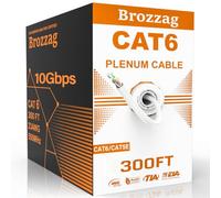 Brozzag Cat6 Plenum Cable 300ft | 23AWG, 550MHz, 10Gbps UTP | DSX-8000 Certified | CMR Rated Fire Resistance | in-Wall/Direct Burial | Tangle-Free Spool | Bulk Cat6/Cat5E LAN Wire, White