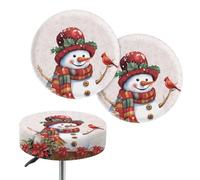 Brpzosi Bar Stool Seat CoversRound Elastic Bar Stool Covers Snowman Poinsettia Christmas Washable Stretchy Chair Cover Set of 2