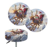Brpzosi Santa Claus Reindeer Christmas Stool Cushion Slipcovers with Elastic Slipcover for Swivel Chair Barstool Bar Stool Covers for Home Dining Kitchen Restaurant Pub Decor