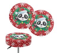 BrpzosiRound Christmas Panda Snowflake Bar Stool Covers with Elastic Belt Soft Stool Chair Cover Anti-Slip Stool Covers for Home, Dining, Kitchen 2 Pieces