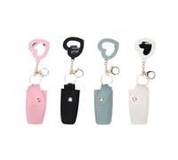 BRRNOO 4 Pack PU Leather Lipstick Holder Case with Keychain Mirror for Women Girls, White Black Pink Green Portable Lipstick Organizer Compact Travel Makeup Bag