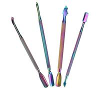 Brrnoo 4pcs Stainless Steel Nail Cuticle Pusher Double End Dead Skin Remover Cuticle Trimmer with Non-Slip Ergonomic Handle for Gel Polish Removal (4 Set)