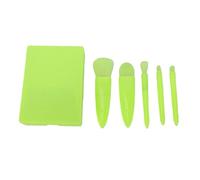 Brrnoo 5pcs Travel Makeup Brush Set with Mirror Compact Travel Size Makeup Brushes Portable Brush Kit with Mirror for Eyeshadow Powder Blush Lip Blending (Fluorescent Green)