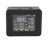 Brrnoo 7-in-1 Air Quality Monitor with CO2 TVOC Formaldehyde Detector, Rechargeable Battery Multi-Color LED Alert for Home Office Travel (Black)