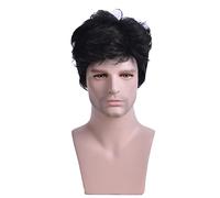 BRRNOO Black Short Curly Wig Men Adjustable Heat Resistant Synthetic Hair for Cosplay Halloween Party Dating with Comfortable Buckle