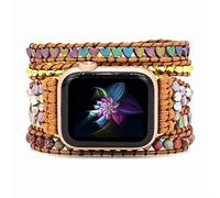 Brrnoo Boho Beads Watch Band Braided Watch Strap Beaded Watch Bracelet Compatible for iWatch Series 7 6 5 4 3 2 1 SE with Stone Beads Turquoise Wooden Beads 38mm/40mm/41mm (#5)