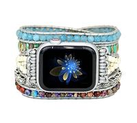 Brrnoo Boho Beads Watch Band Braided Watch Strap Beaded Watch Bracelet Compatible for iWatch Series 7 6 5 4 3 2 1 SE with Stone Beads Turquoise Wooden Beads 38mm/40mm/41mm (#4)